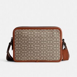 NWT COACH Charter Crossbody Bag 24 Micro Signature Jacquard CM383 Cocoa Amber